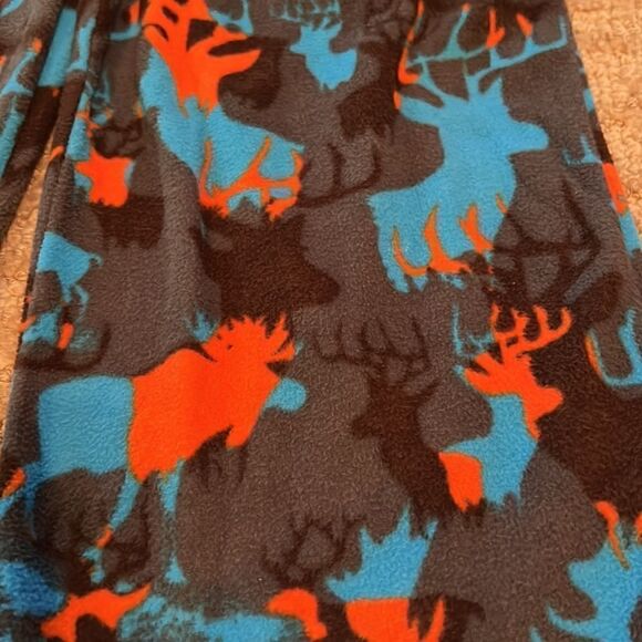 Cherokee Youth Small 6-7 Orange Blue Grey Fleece PJ Moose Pajama Sleep Pants - Picture 3 of 5